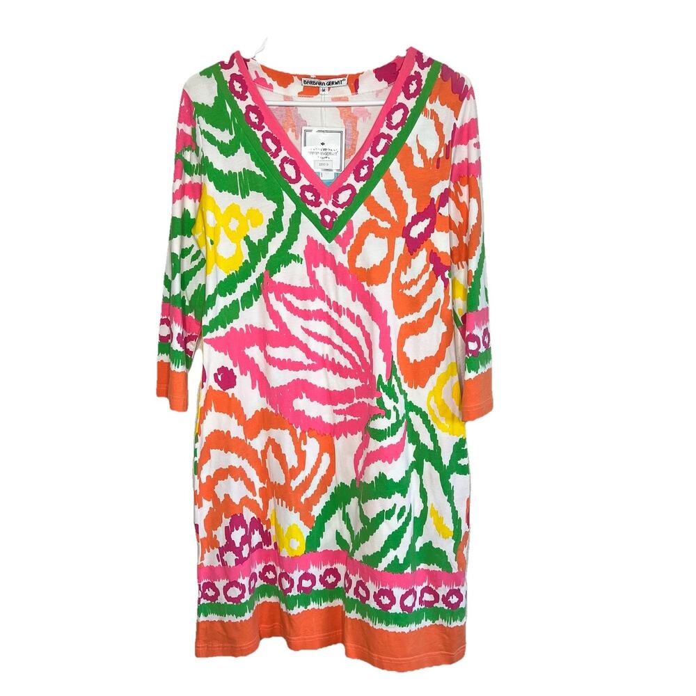 New Barbara Gerwit Paisley Print Tunic Dress Top Medium Multicolor Resortwear L1